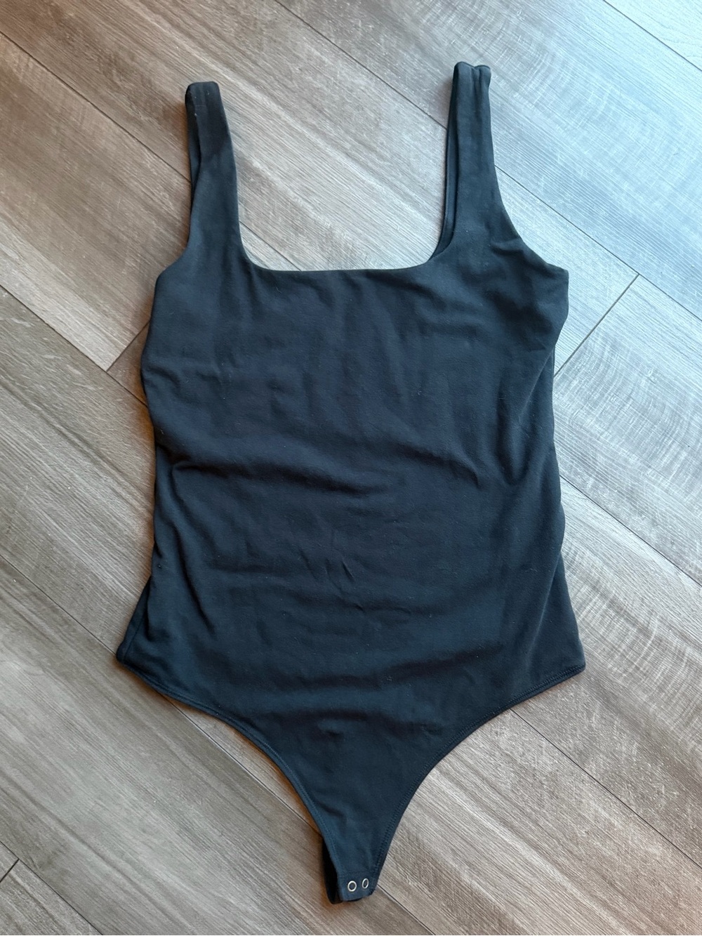 Abercrombie & Fitch Black Square Neck One Piece Thong Bodysuit Women's Size L